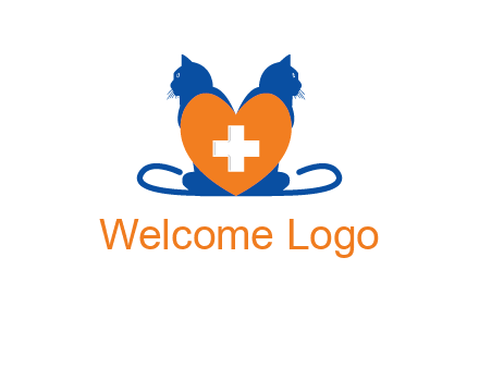 medical sign inside heart with two cats logo