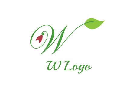 calligraphy letter W with leaf and flower logo