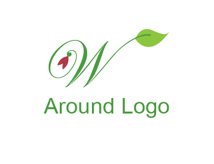 calligraphy letter W with leaf and flower logo