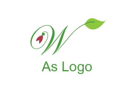 calligraphy letter W with leaf and flower logo