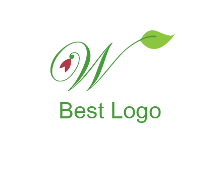 calligraphy letter W with leaf and flower logo