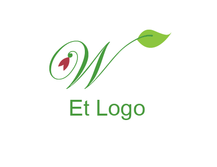calligraphy letter W with leaf and flower logo