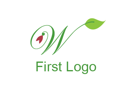 calligraphy letter W with leaf and flower logo