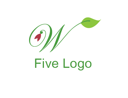 calligraphy letter W with leaf and flower logo