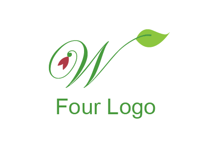 calligraphy letter W with leaf and flower logo