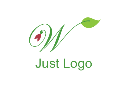 calligraphy letter W with leaf and flower logo