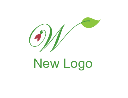calligraphy letter W with leaf and flower logo