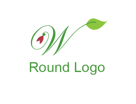 calligraphy letter W with leaf and flower logo