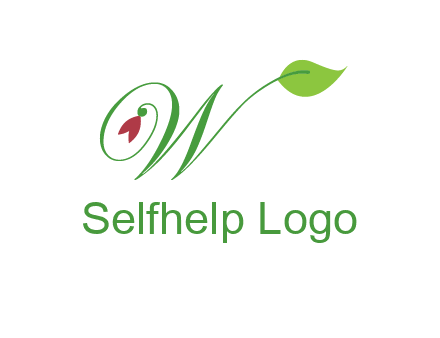calligraphy letter W with leaf and flower logo