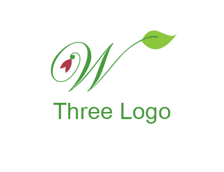 calligraphy letter W with leaf and flower logo