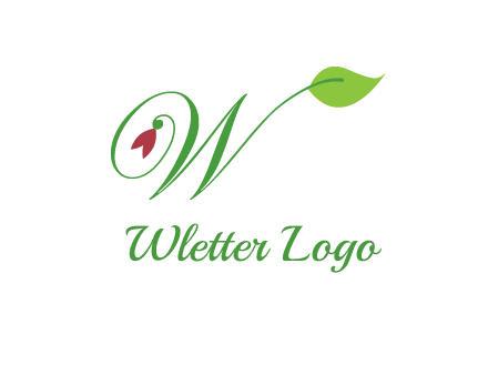 calligraphy letter W with leaf and flower logo