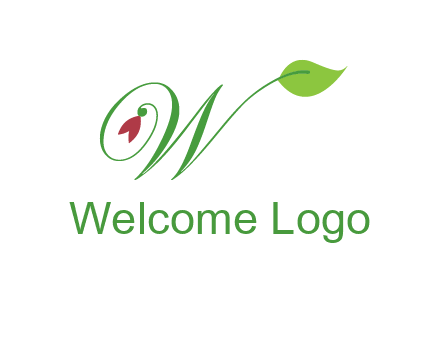 calligraphy letter W with leaf and flower logo