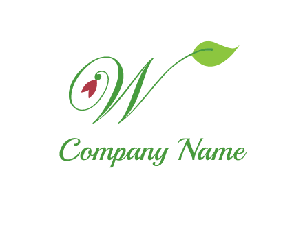 calligraphy letter W with leaf and flower logo