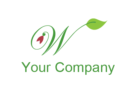 calligraphy letter W with leaf and flower logo