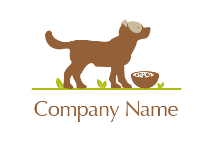 food bowl in front of dog pet logo