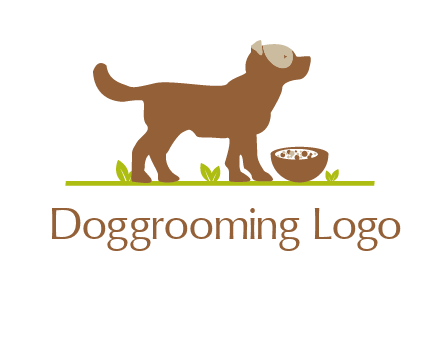 food bowl in front of dog pet logo