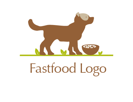 food bowl in front of dog pet logo