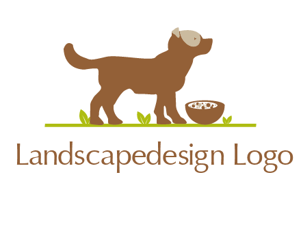 food bowl in front of dog pet logo