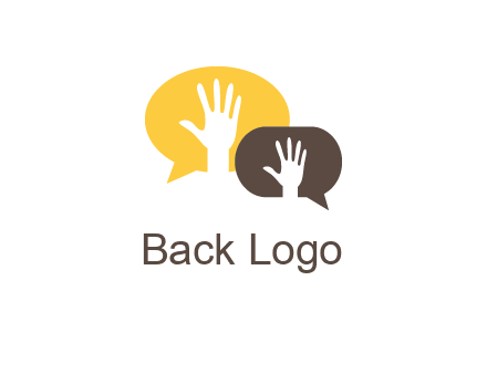 hands inside talking bubble logo