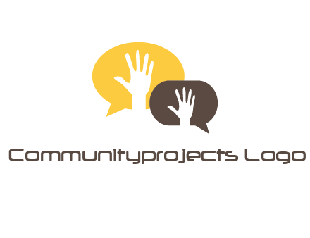 hands inside talking bubble logo