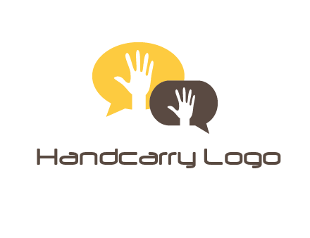 hands inside talking bubble logo