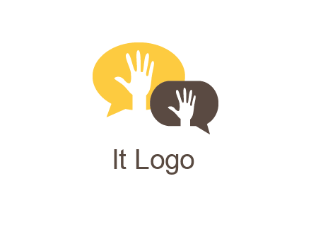 hands inside talking bubble logo