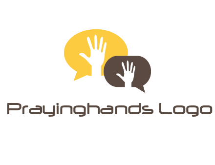 hands inside talking bubble logo