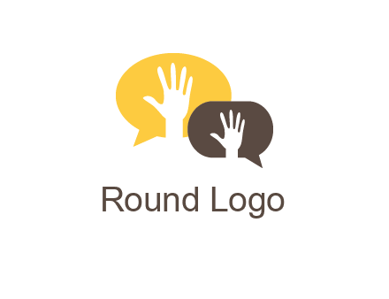 hands inside talking bubble logo