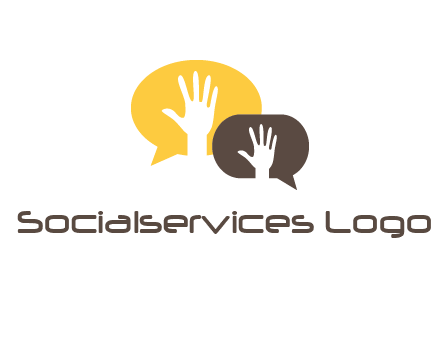 hands inside talking bubble logo