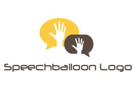 hands inside talking bubble logo