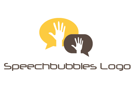 hands inside talking bubble logo