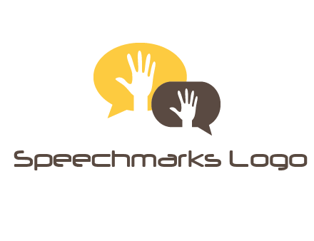 hands inside talking bubble logo