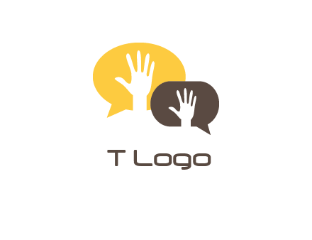 hands inside talking bubble logo