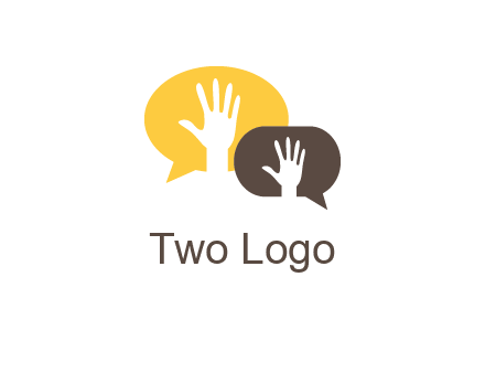 hands inside talking bubble logo