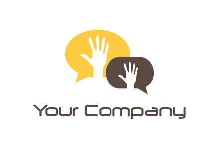 hands inside talking bubble logo