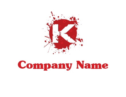 letter k inside blood splash with bullet holes logo