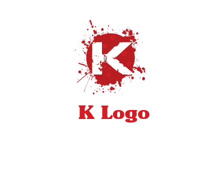letter k inside blood splash with bullet holes logo