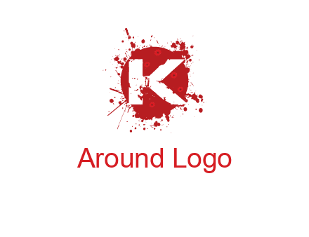 letter k inside blood splash with bullet holes logo