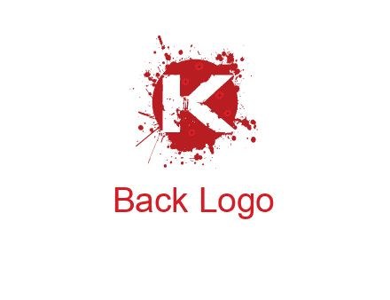 letter k inside blood splash with bullet holes logo