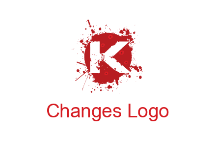 letter k inside blood splash with bullet holes logo
