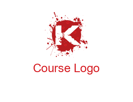 letter k inside blood splash with bullet holes logo