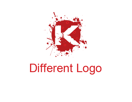 letter k inside blood splash with bullet holes logo