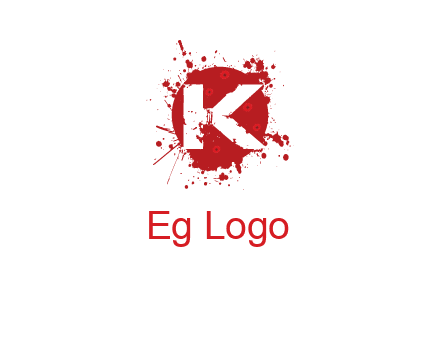 letter k inside blood splash with bullet holes logo