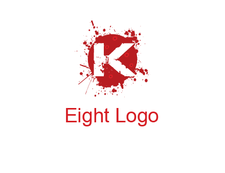 letter k inside blood splash with bullet holes logo