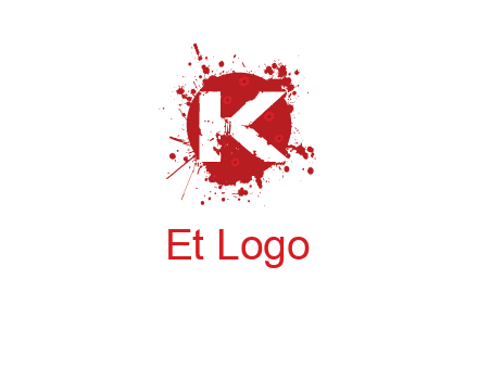 letter k inside blood splash with bullet holes logo