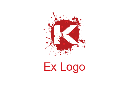 letter k inside blood splash with bullet holes logo