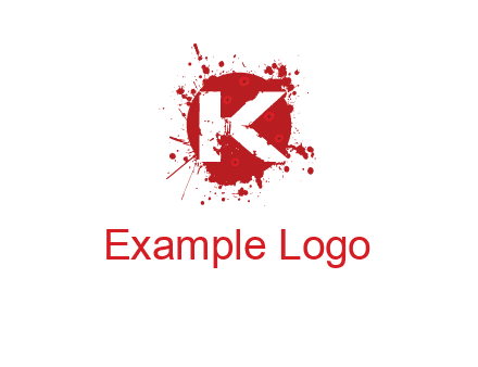 letter k inside blood splash with bullet holes logo
