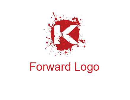 letter k inside blood splash with bullet holes logo