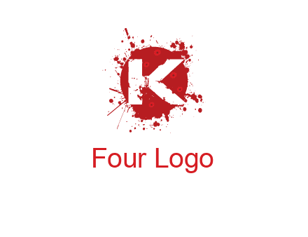 letter k inside blood splash with bullet holes logo