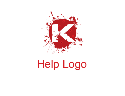 letter k inside blood splash with bullet holes logo